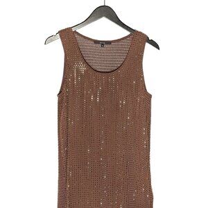 Gucci Brown Metallic Studs Embellished Silk Tank Top
